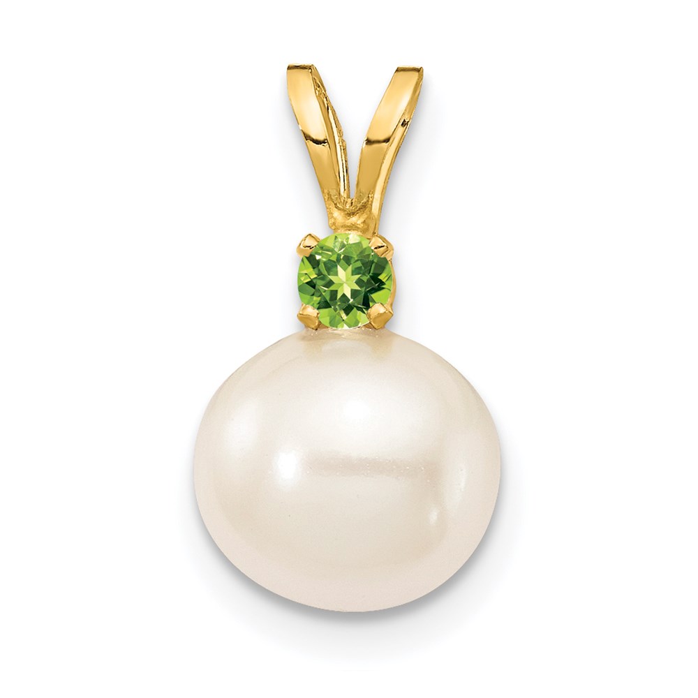 14k Yellow Gold Peridot August Birthstone 8mm White Rd Fwc Pearl Mini Charm